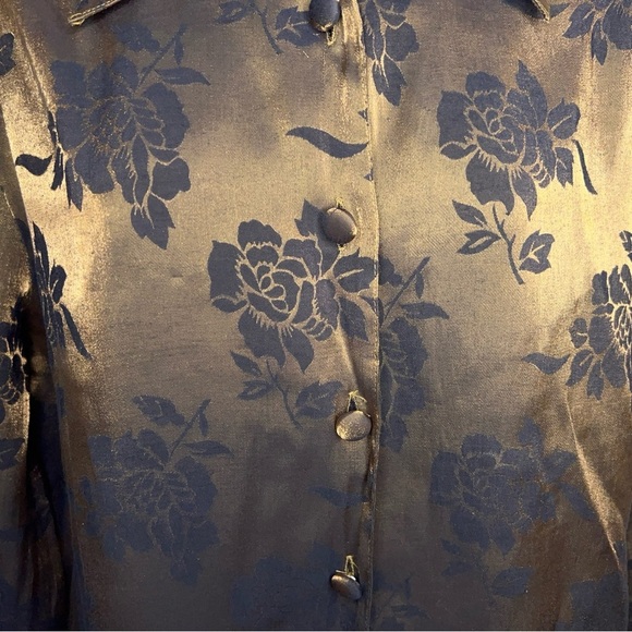 Vintage 90s Size 14 Christie And Jill Green Iridescent Floral Button Up Blouse - Picture 7 of 14